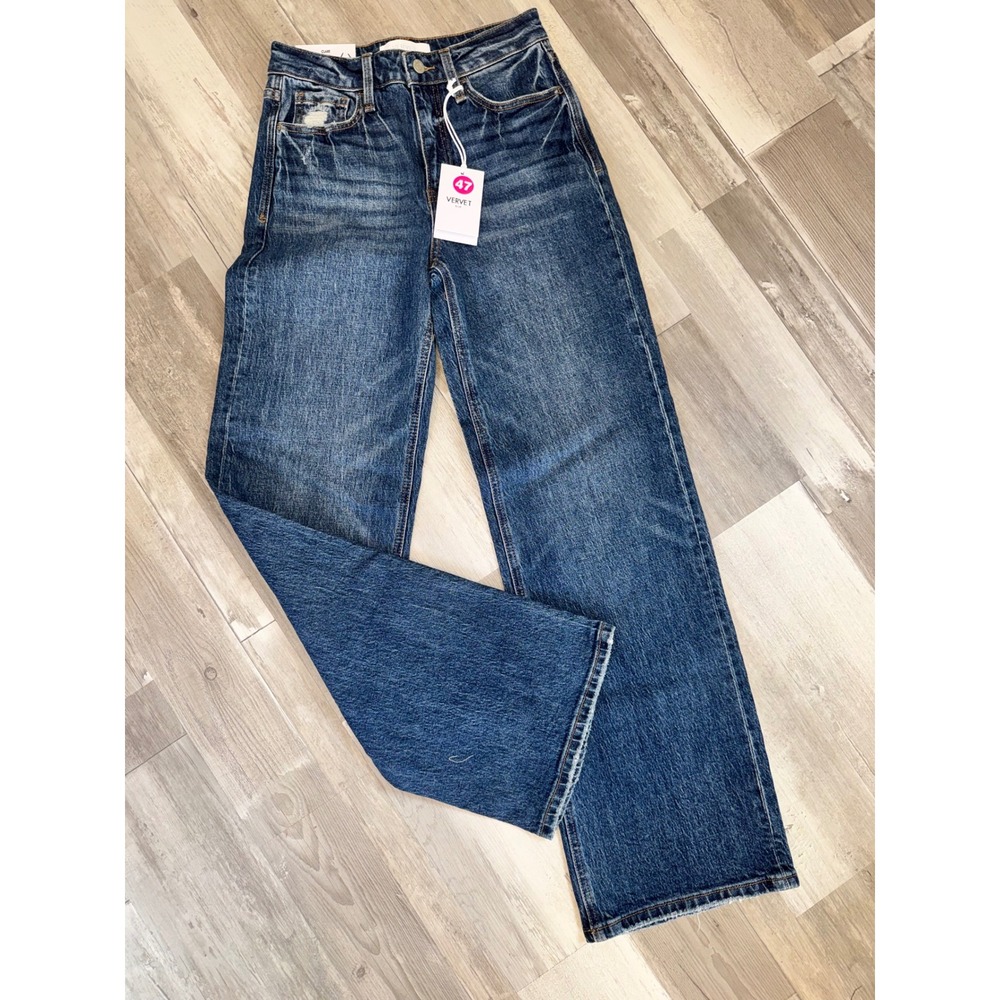 Vervet Clare 90s Wide Leg Jeans Women Blue Dark Wash High Rise 24 NEW